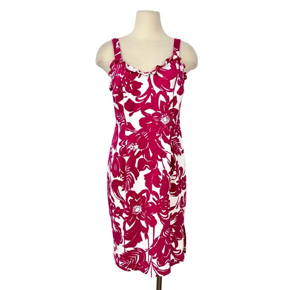 Trina Turk Dresses & Skirts - Trina Turk Zile Sleeveless Ruffle Sheath Dress in Fuchsia / White Floral Size 10